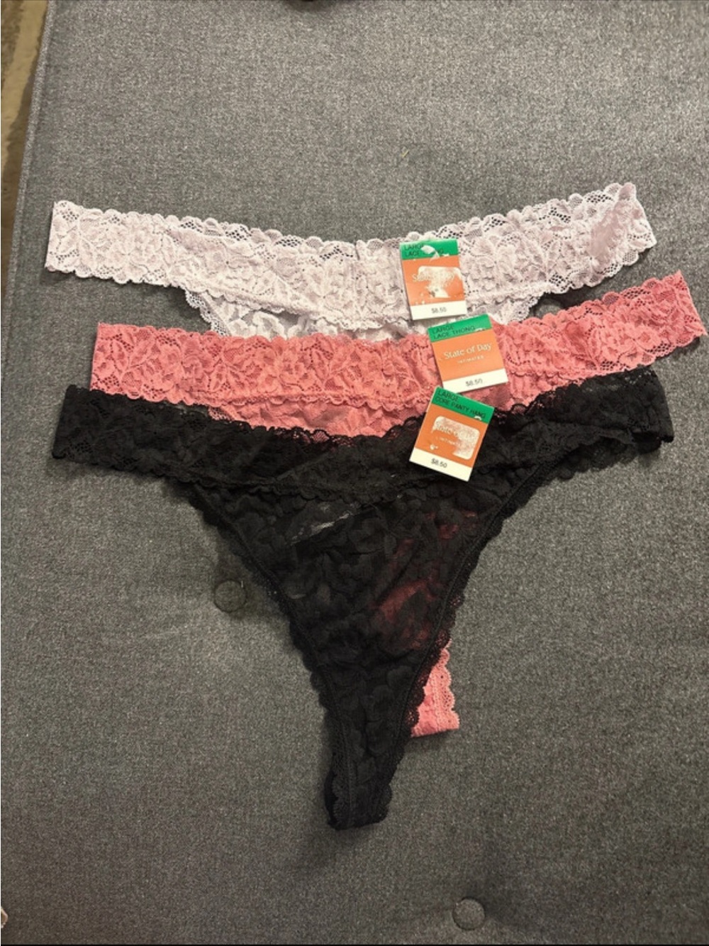 NWT Macys Lace Bikini Briefs Trio - Black, Dusty Pink, Light Pink